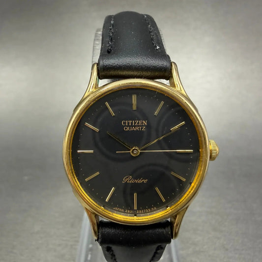 Citizen Riviere Watch Women 24mm Black Dial Gold Tone Round 2950-291981 New Batt0