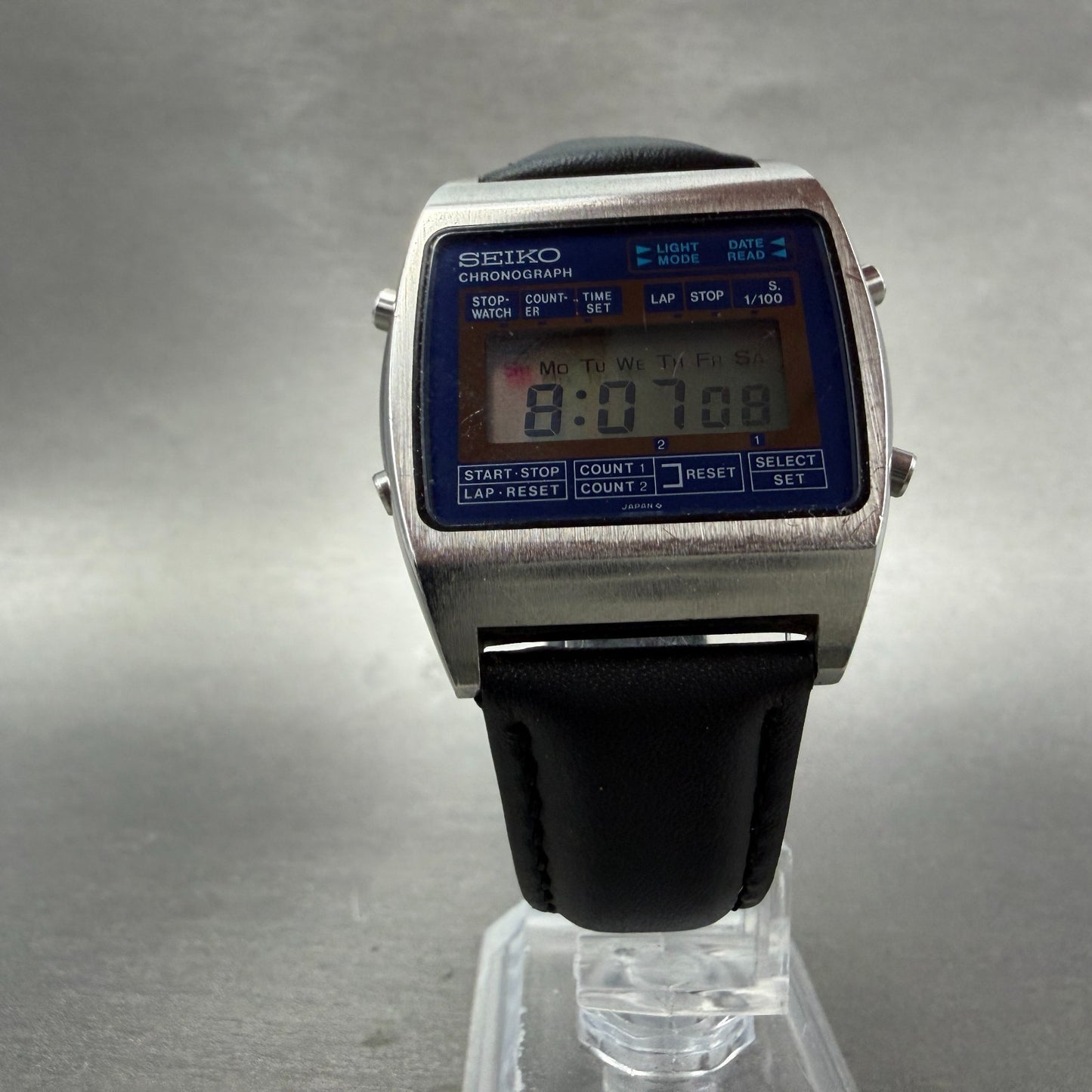 Seiko Digital Watch Men 34mm Blue Dial Silver Tone Chronograph M929-4000 NewBat5