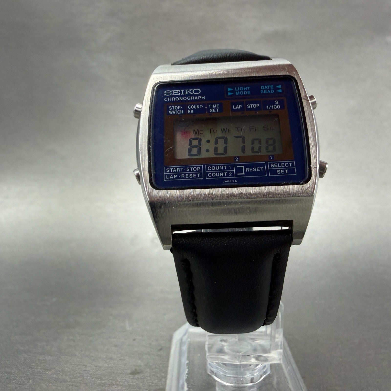 Seiko Digital Watch Men 34mm Blue Dial Silver Tone Chronograph M929-4000 NewBat5
