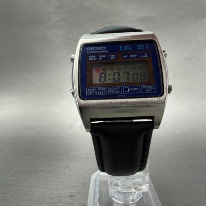 Seiko Digital Watch Men 34mm Blue Dial Silver Tone Chronograph M929-4000 NewBat5