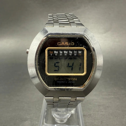 Casio casiotron O-11 Watch Men 36mm Digital Steel Daydate Round NO BACK PARTS0
