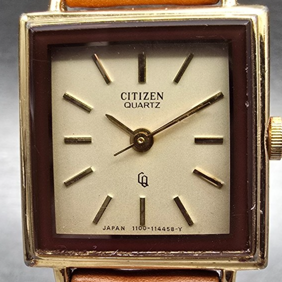 Citizen Tank Watch Women 20mm Ivory Dial Gold Tone Rectangle CQ 49-6600 New Batt1