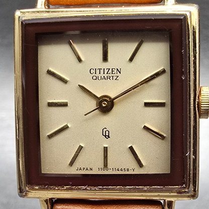 Citizen Tank Watch Women 20mm Ivory Dial Gold Tone Rectangle CQ 49-6600 New Batt1