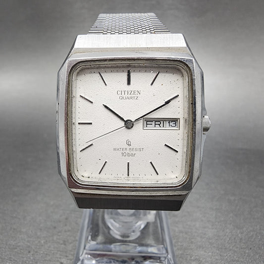 Citizen Tank Watch Men 32mm White Dial Steel Daydate Rectangle 3800-451287 PARTS