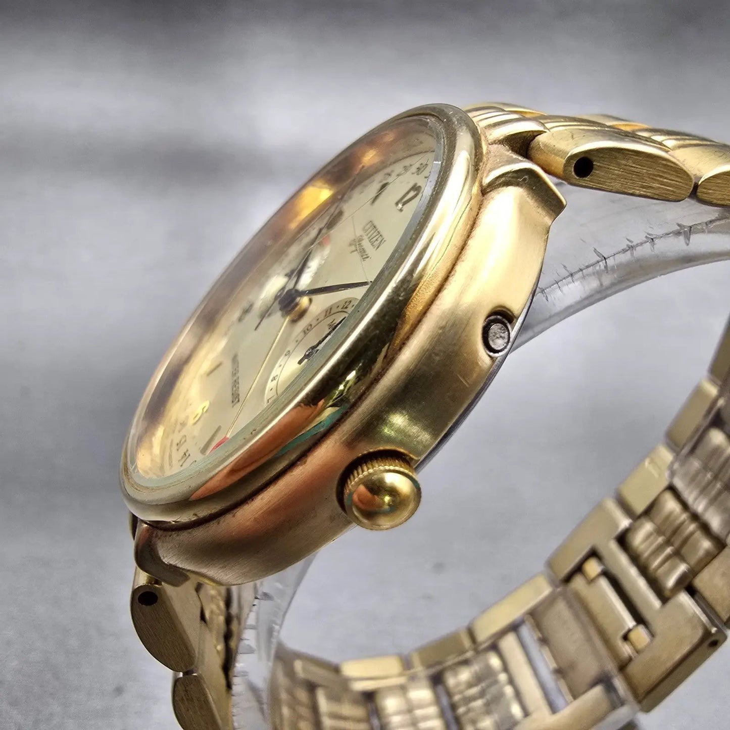 Citizen Elegance Triple Calendar Watch Men 35mm Champagne Dial Gold Tone New Bat2