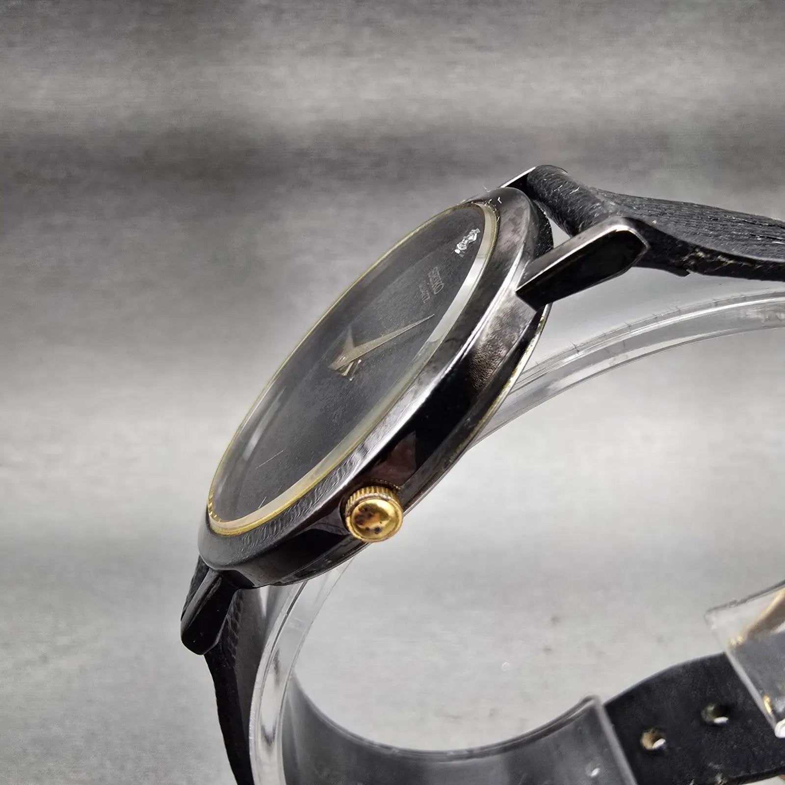 Seiko Watch Men 34mm Black Dial Black Tone Round 7N00-8A49 New Battery Vintage2
