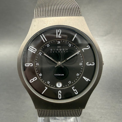 Skagen Watch Men 37mm Gray Dial Titanium Date 233XLTTM Mesh Band New Battery ABC0