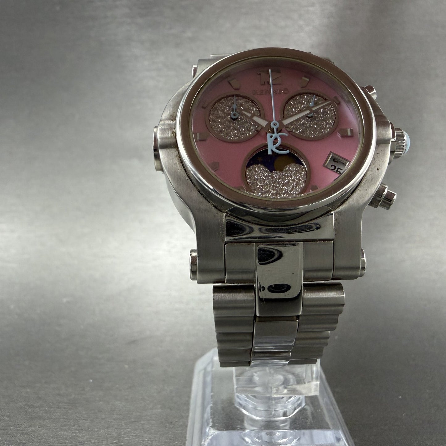 Renato Beauty Chrono Watch Women 36mm MOP Dial Steel Diamond Moonphase New Batt5