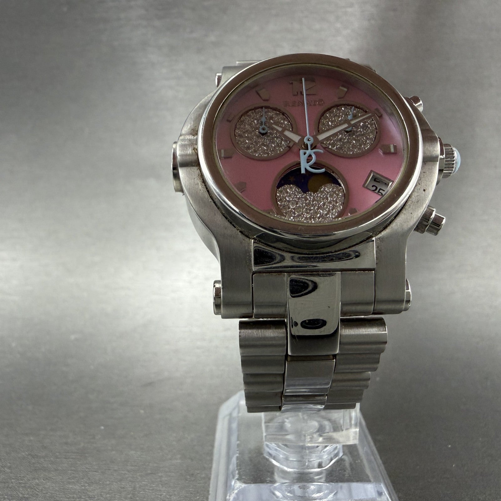 Renato Beauty Chrono Watch Women 36mm MOP Dial Steel Diamond Moonphase New Batt5