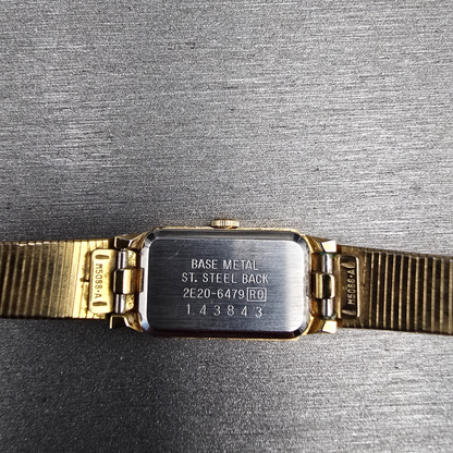 Seiko Tank Watch Women 12mm Gold Dial Gold Tone Rectangle 2E20-6479 New Battery10