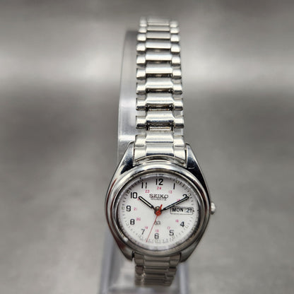 Seiko SQ Watch Women 24mm White Dial Silver Tone daydate 7n836a09 New battery4