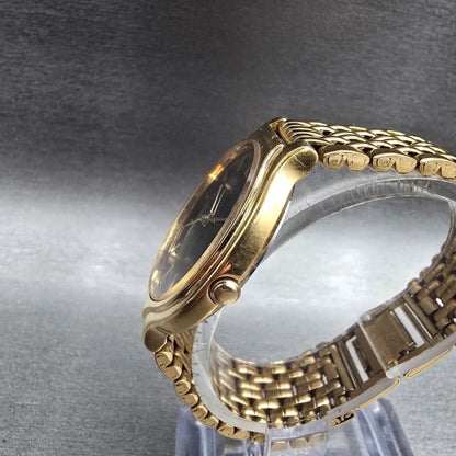 Seiko Watch Women 34mm Black Dial Gold Tone Round V701-6K69 New Battery2