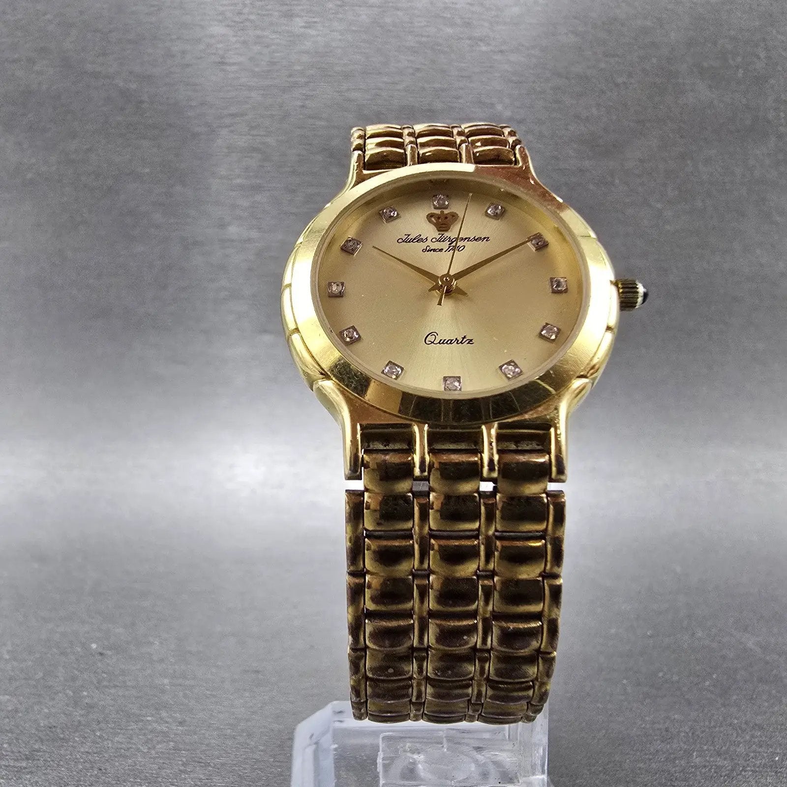 Jules Jurgenson Watch Unisex 30mm Gold Dial Gold Tone Round 6699 New Battery5