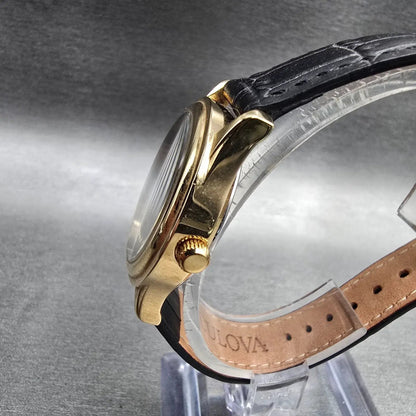 Bulova Watch Women 30mm Black Dial Gold Tone Diamond Accent Round 97Y01 New Batt2