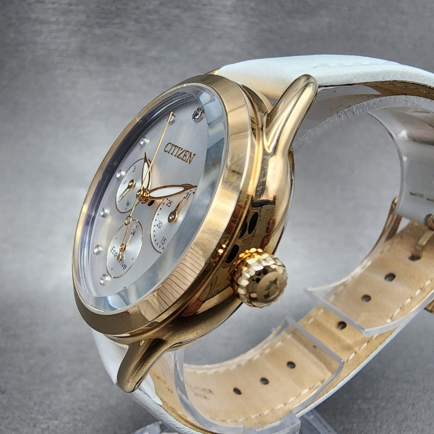 Citizen EcoDrive Watch Women 38mm Silver Dial Rose Gold Tone Daydate Round Runs4