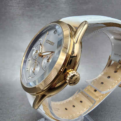 Citizen EcoDrive Watch Women 38mm Silver Dial Rose Gold Tone Daydate Round Runs4