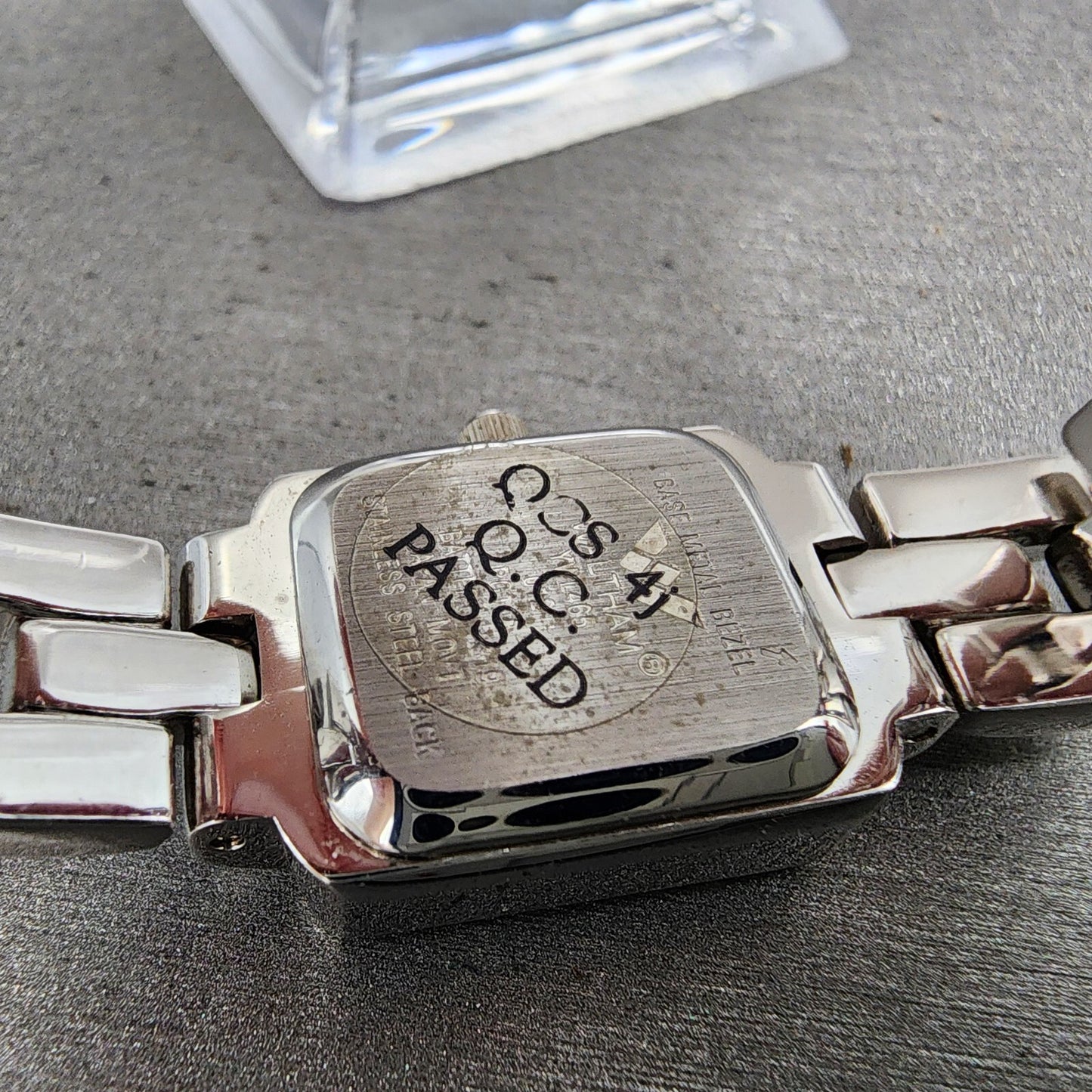 Waltham Tank Watch Women 17mm Blue MOP Dial Silver Tone Rectangle New Battery
