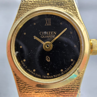 Citizen CQ Watch Women 17mm Black Dial Gold Tone Oval 3220-890779 New Battery1