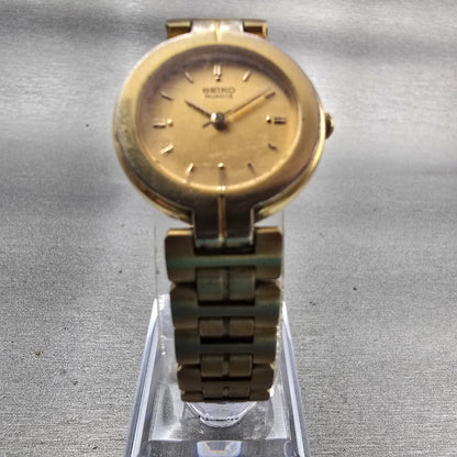 Seiko Watch Women 22mm Gold Dial Gold Tone Round 1N01-0A30 New Battery Vintage5