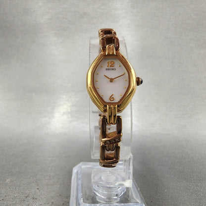 Seiko Watch Women 17mm MOP Dial Gold Tone Octagon 1n000ld0 New Battery6