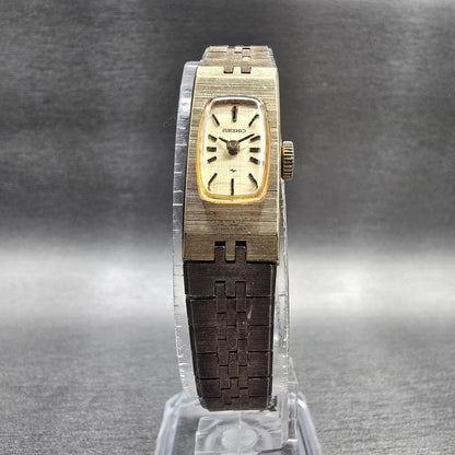 Seiko Tank Watch Women 12mm Gold Dial Gold Tone Rectangle 1520-3339 Manual Wind5