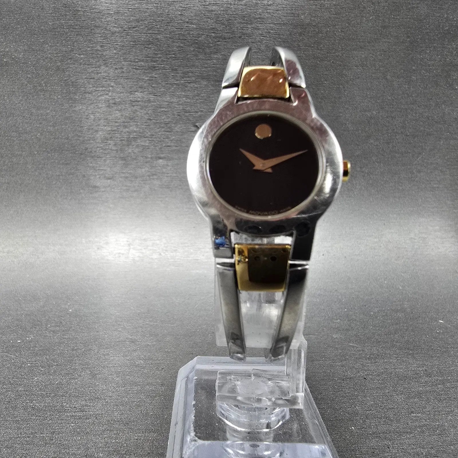Movado Amorosa Watch Women 24mm Black Dial Two Tone Round 81 E4 1842 New Battery5