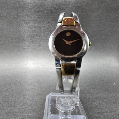 Movado Amorosa Watch Women 24mm Black Dial Two Tone Round 81 E4 1842 New Battery5