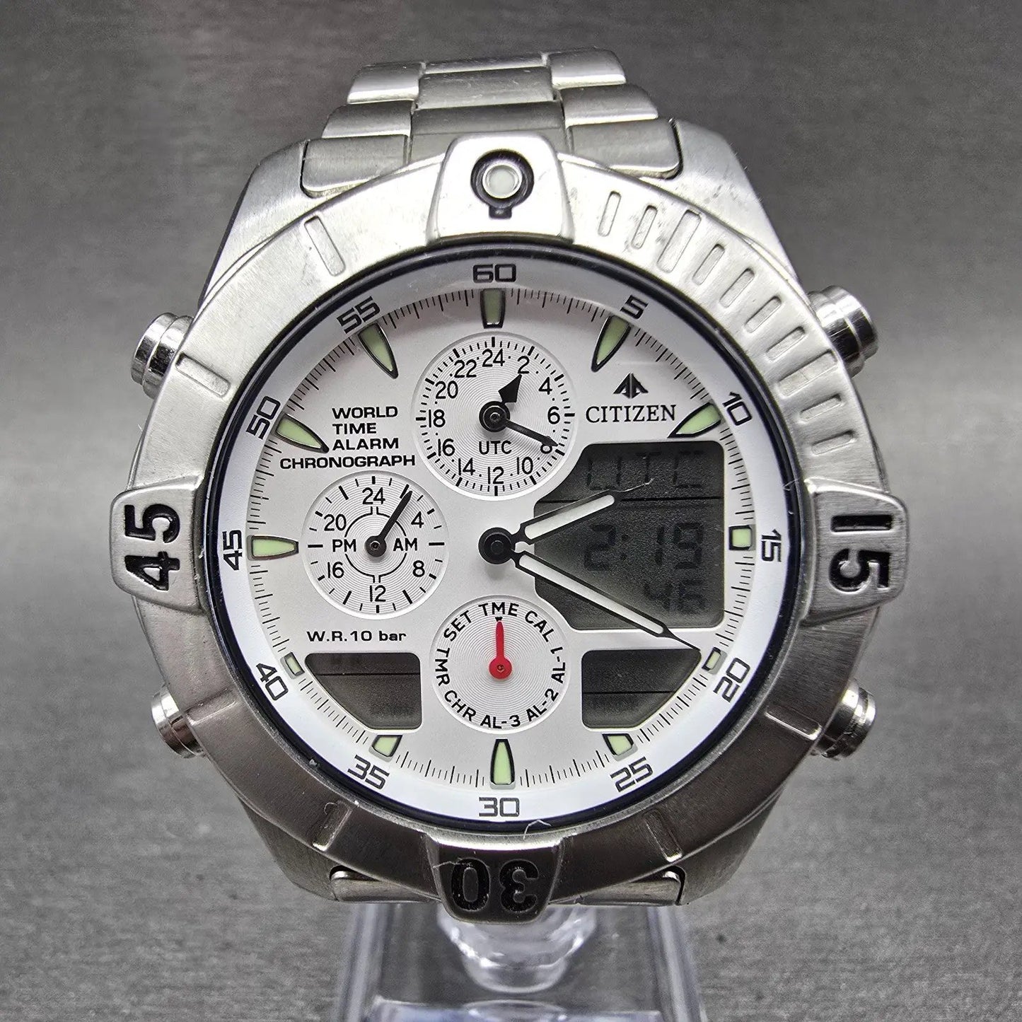 Citizen Promaster Navihawk World Time Watch Men 42mm White Dial Steel New Batt0