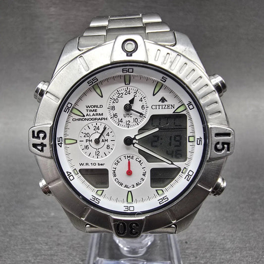 Citizen Promaster Navihawk World Time Watch Men 42mm White Dial Steel New Batt0