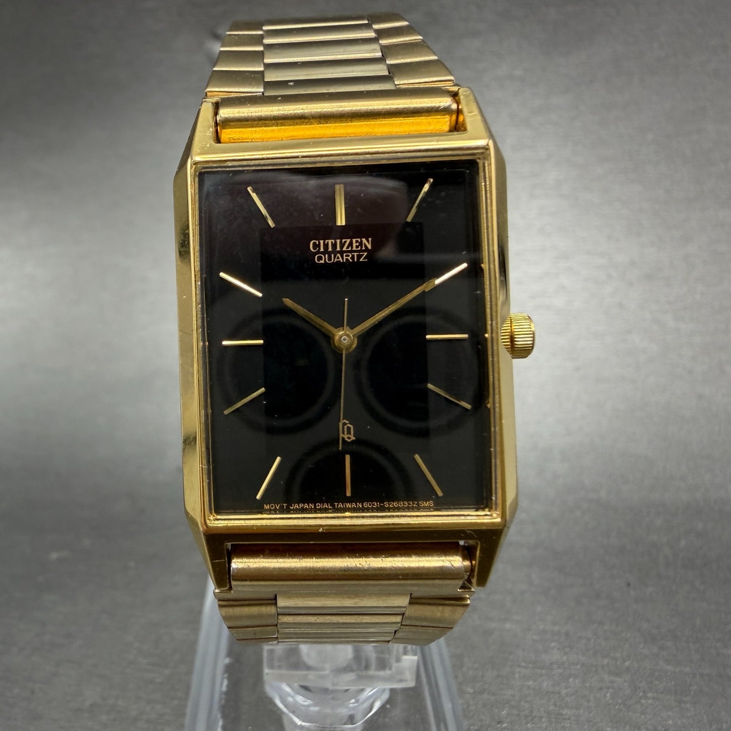 Citizen CQ Tank Watch Unisex 25mm Black Dial Gold Rectangle 6031-S06291 PARTS0