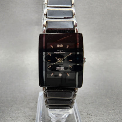 Technos Tank Watch Women 18mm Black Dial Steel & Ceramic TAL742 New Battery0