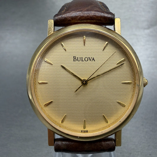 Bulova Watch Men 34mm Champagne Dial Gold Tone Round 97A08 New Battery Vintage 10
