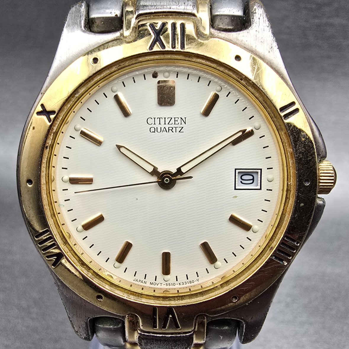 Citizen Watch Men 35mm Ivory Dial Two Tone Date Round 5510-K09915 New Battery1