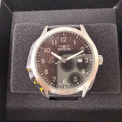 Invicta Celestial Watch Men 43mm Black Dial Silver Date Round Leather 477660