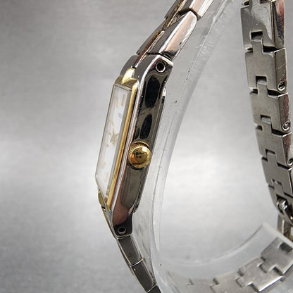 Seiko Tank Watch Women 13mm White Dial two Tone Rectangle 2E200AY0 New Battery2
