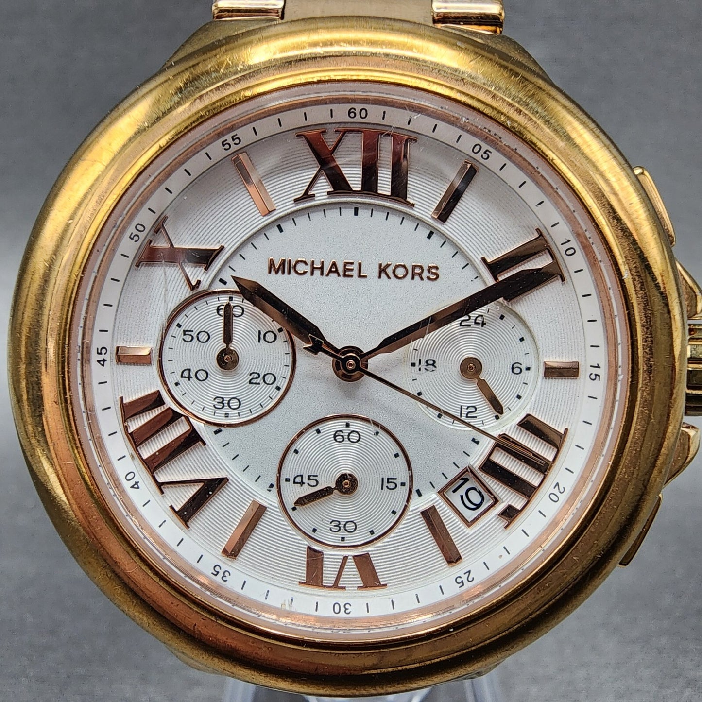 Michael Kors Camille Chronograph Watch Women 43mm White Dial Rose Gold New Batt1