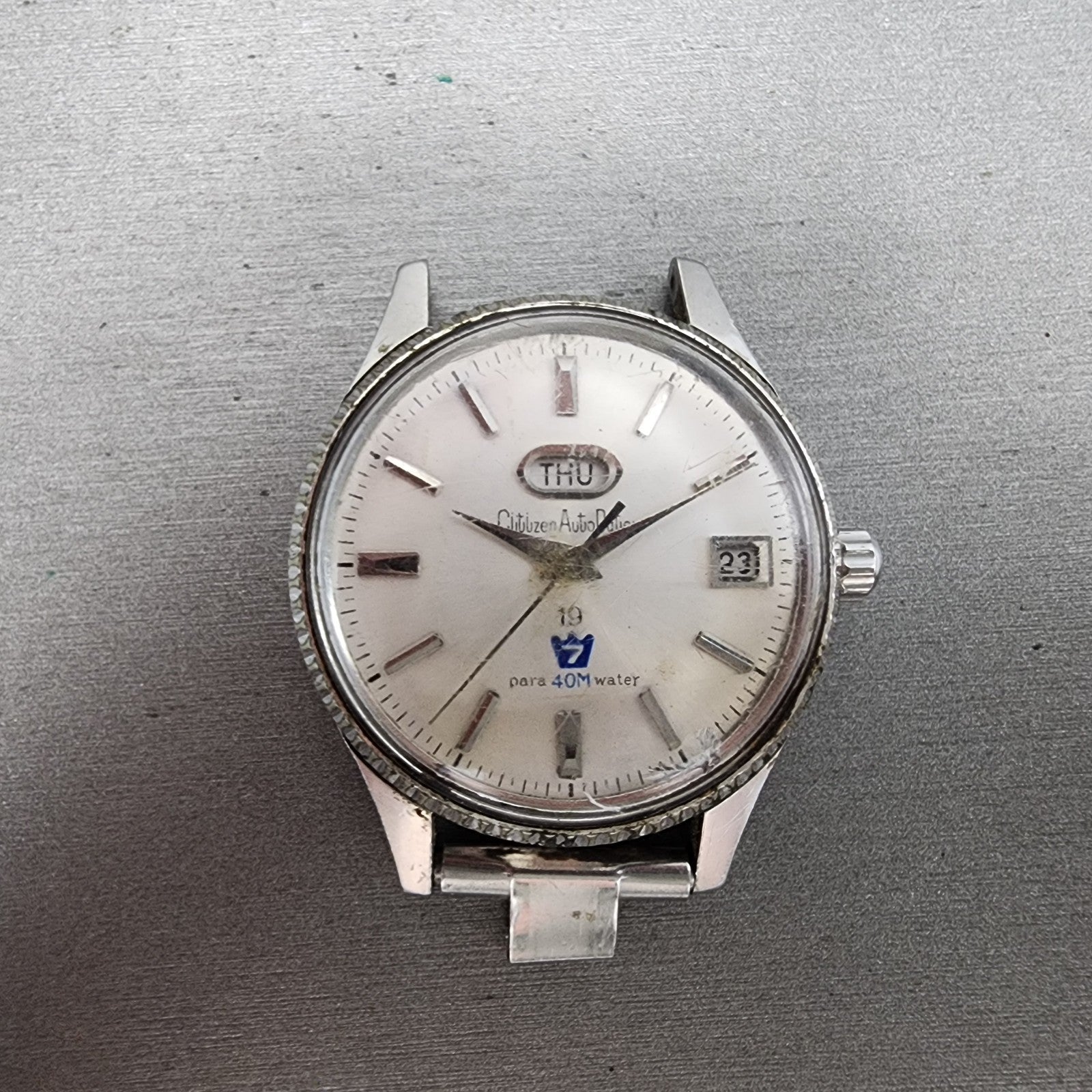 Citizen Autodater Watch Men 39mm White Dial Steel Daydate Automatic 1402at Runs0