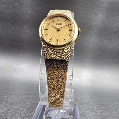 Seiko Watch Women 17mm Gold Dial Gold Tone Oval 1400-7379 New Battery Vintage JP5