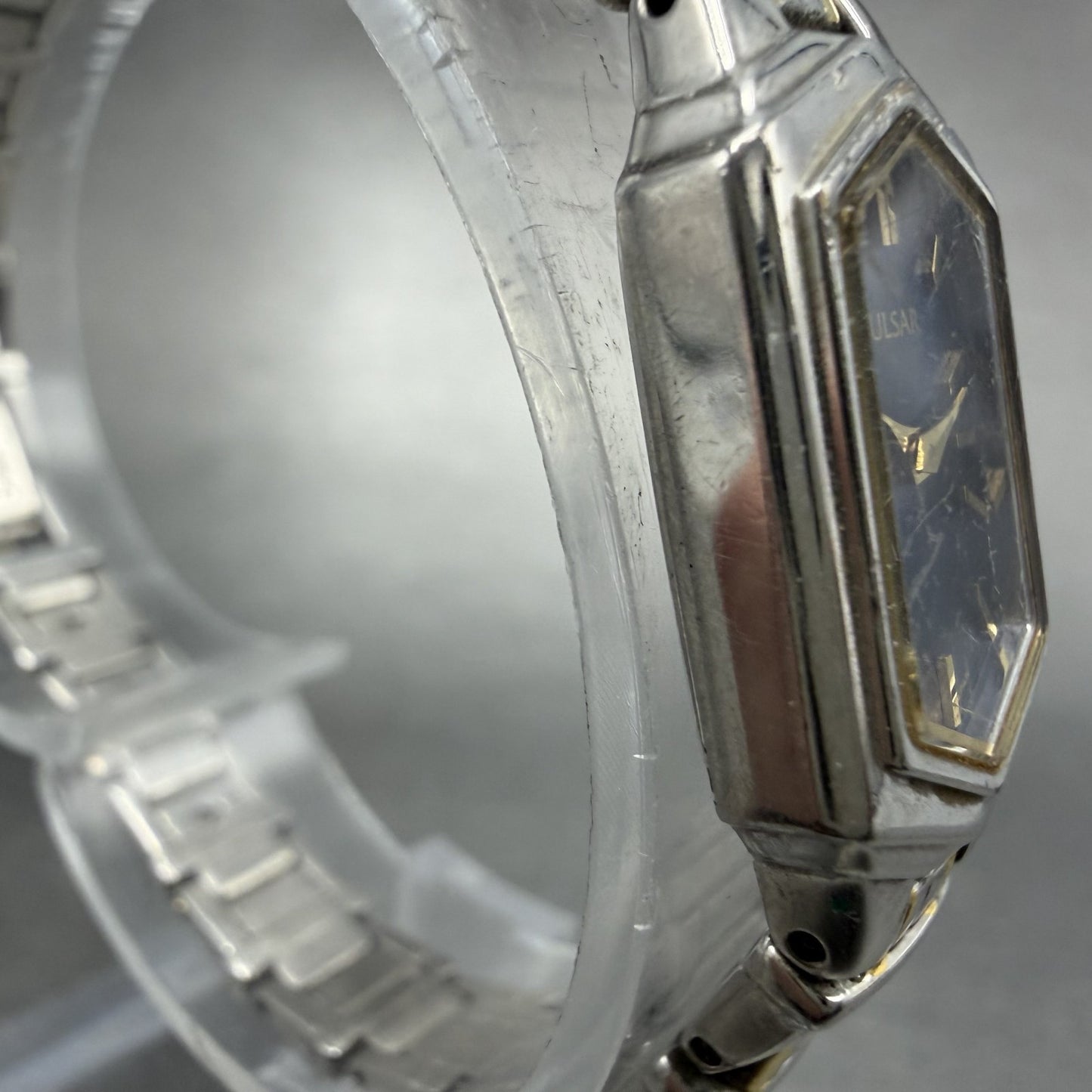 Pulsar Watch Women 15mm Blue Dial Two Tone Hexagon 1N00-X259 New Battery3