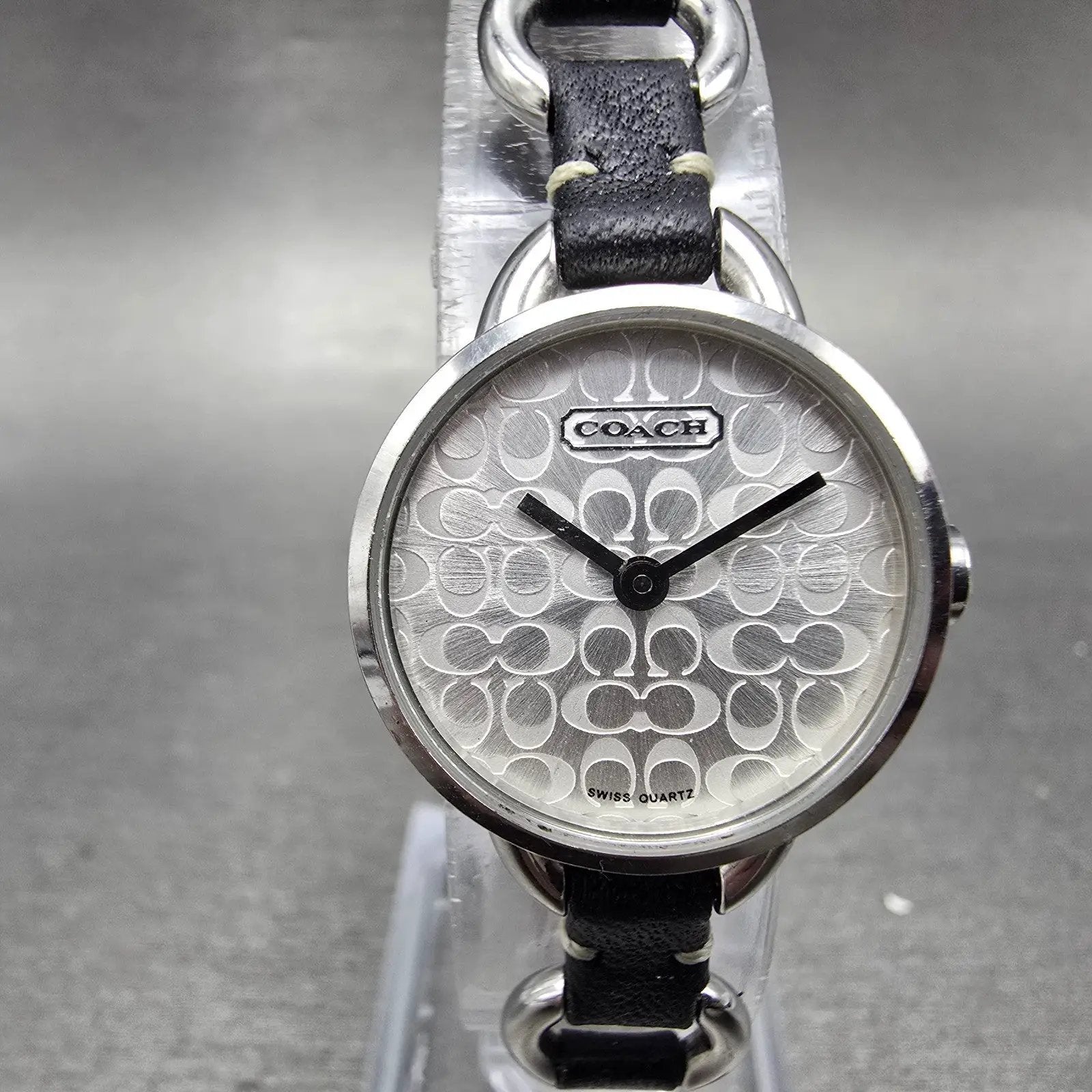 Coach Watch Women 22mm Silver Dial Steel Round Bangle Leather New Battery0