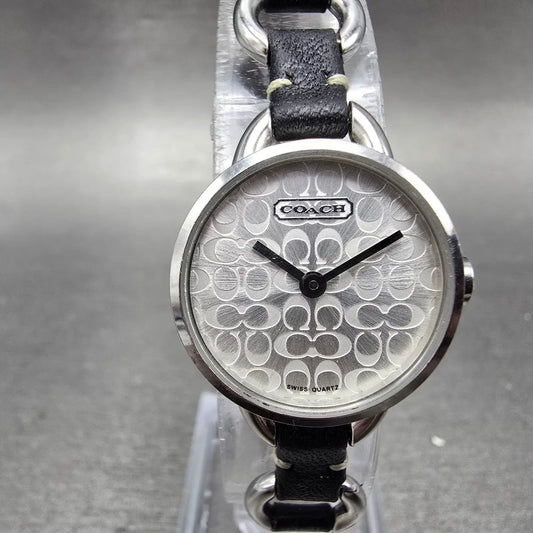 Coach Watch Women 22mm Silver Dial Steel Round Bangle Leather New Battery0