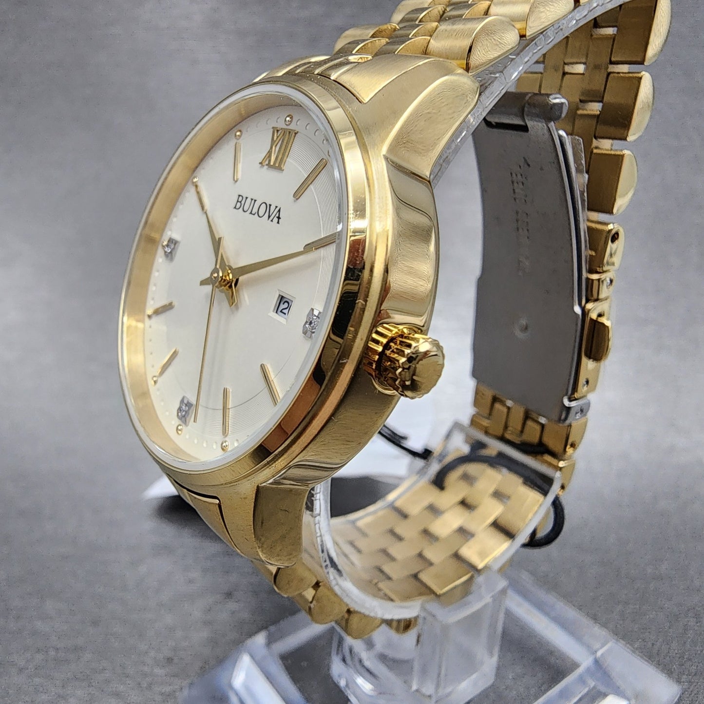 Bulova Watch Women 32mm Cream Dial Gold Tone Date Round 97P155 New Battery2