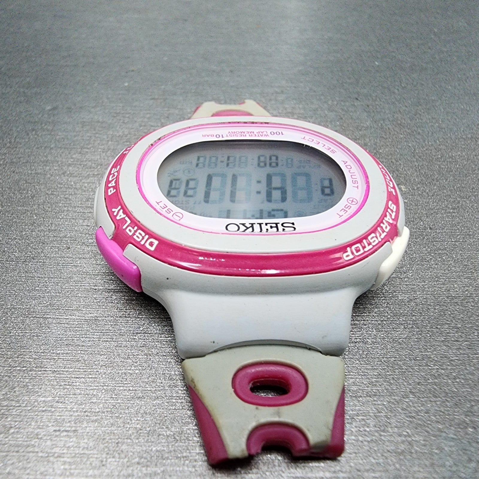 Seiko Digital Watch Women 40mm White Pink ALarm Chronograph S60100A0 New Batt4