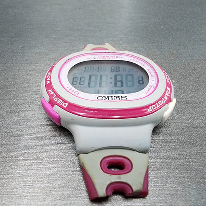 Seiko Digital Watch Women 40mm White Pink ALarm Chronograph S60100A0 New Batt4