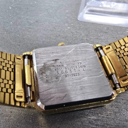 Citizen CQ Tank Watch Men 25mm Champagne Dial Gold Tone 4031-892658 New Battery9