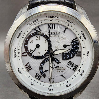 Citizen Eco-Drive Cal 8700 Watch Men 39mm White Dial Silver Perpetual Calendar