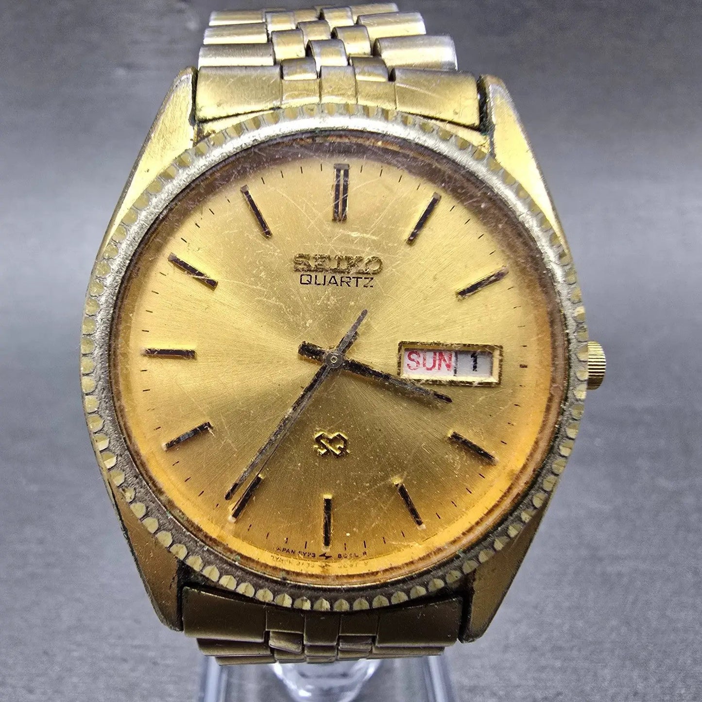 Seiko SQ President Watch Men 36mm Gold Dial Gold Daydate 5Y23-8A60 Round PARTS B0
