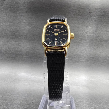 Citizen CQ Watch Women 17mm Black Dial Gold Tone Oval 5920-S49810 New Battery KA5