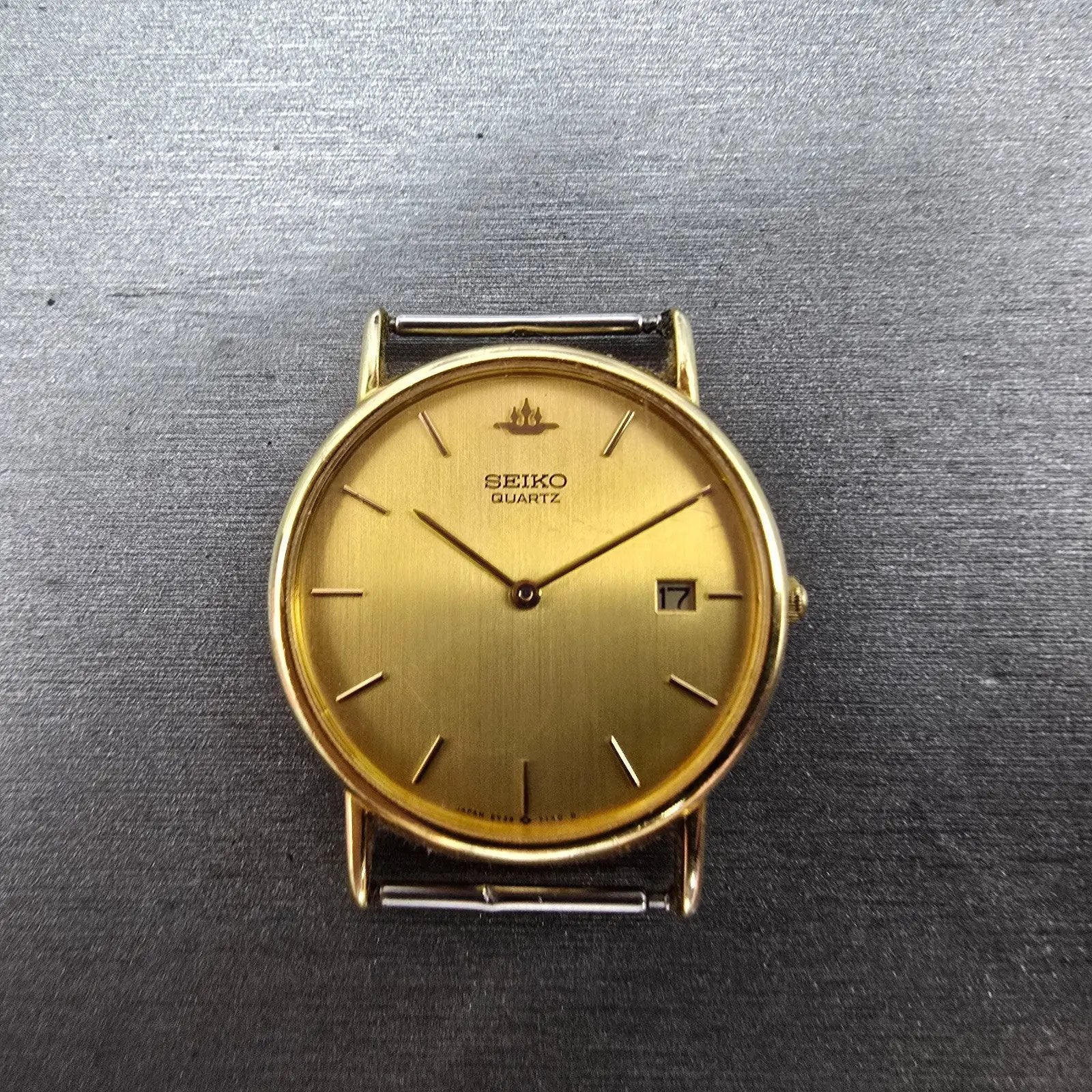 Seiko Watch Men 32mm Gold Dial Gold Tone Date Round 5Y39-7010 VTG PARTS0