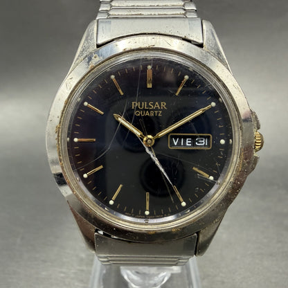 Seiko Pulsar Watch Men 36mm Blue Dial Silver Tone Daydate V533-7A90 New Battery0